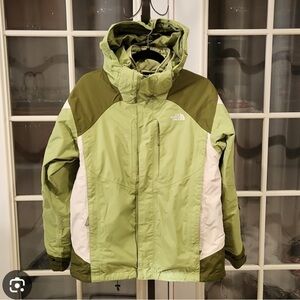 The North Face Olive and White Hooded ski / snow Jacket